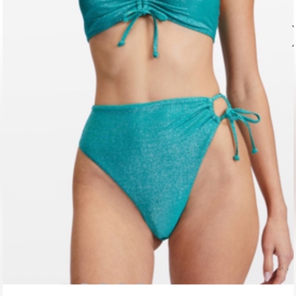 Billabong• Green Shimmer Side‎ Tie Rise Bottom Bikini Bottom Swim pants SZ large - Picture 1 of 8